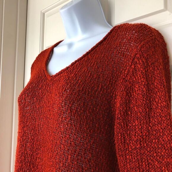 Eileen Fisher Terracotta Knit V-neck Sweater - Picture 11 of 13